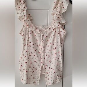 H&M Kids Floral Ruffle Blouse - White and Pink